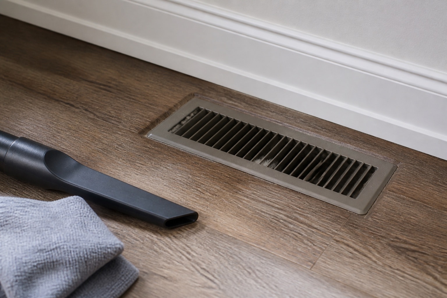 Dust being cleaned from a home heating register