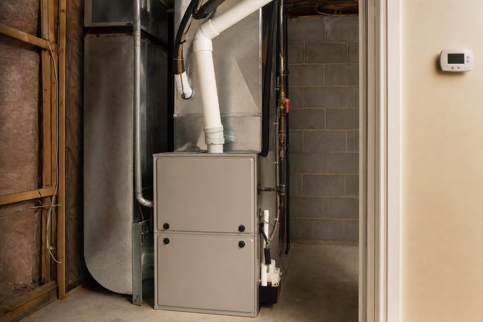 Furnace and thermostat in an Ontario utility room
